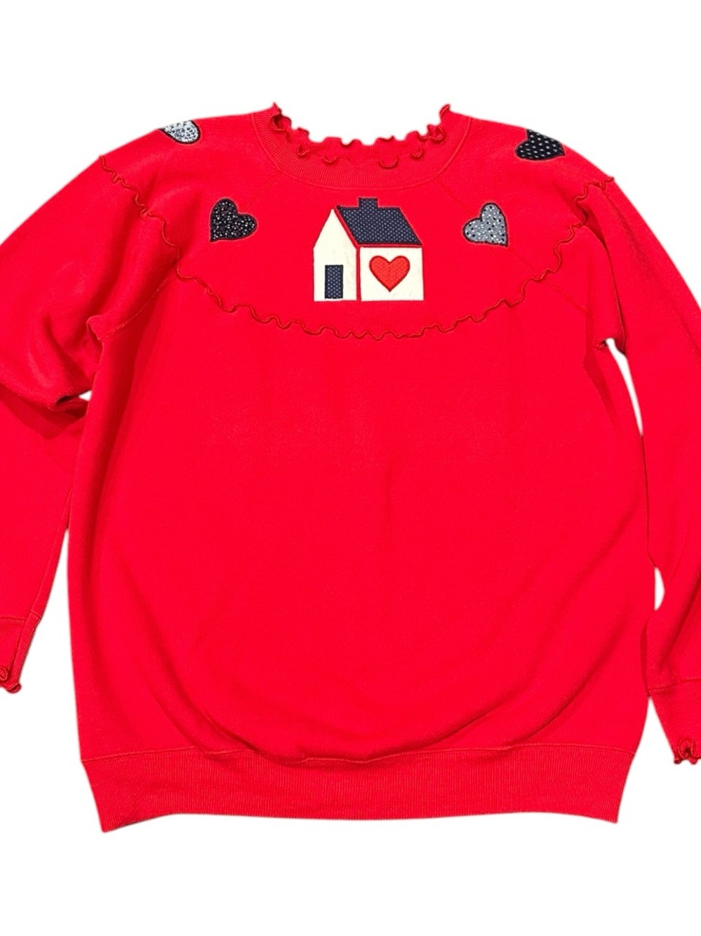 Hanes Red Crewneck Sweater with House & Heart Appliqué